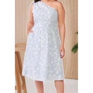 Floral‎ Summer Dress One Shoulder Flirty Medium Blue White Summer Spring